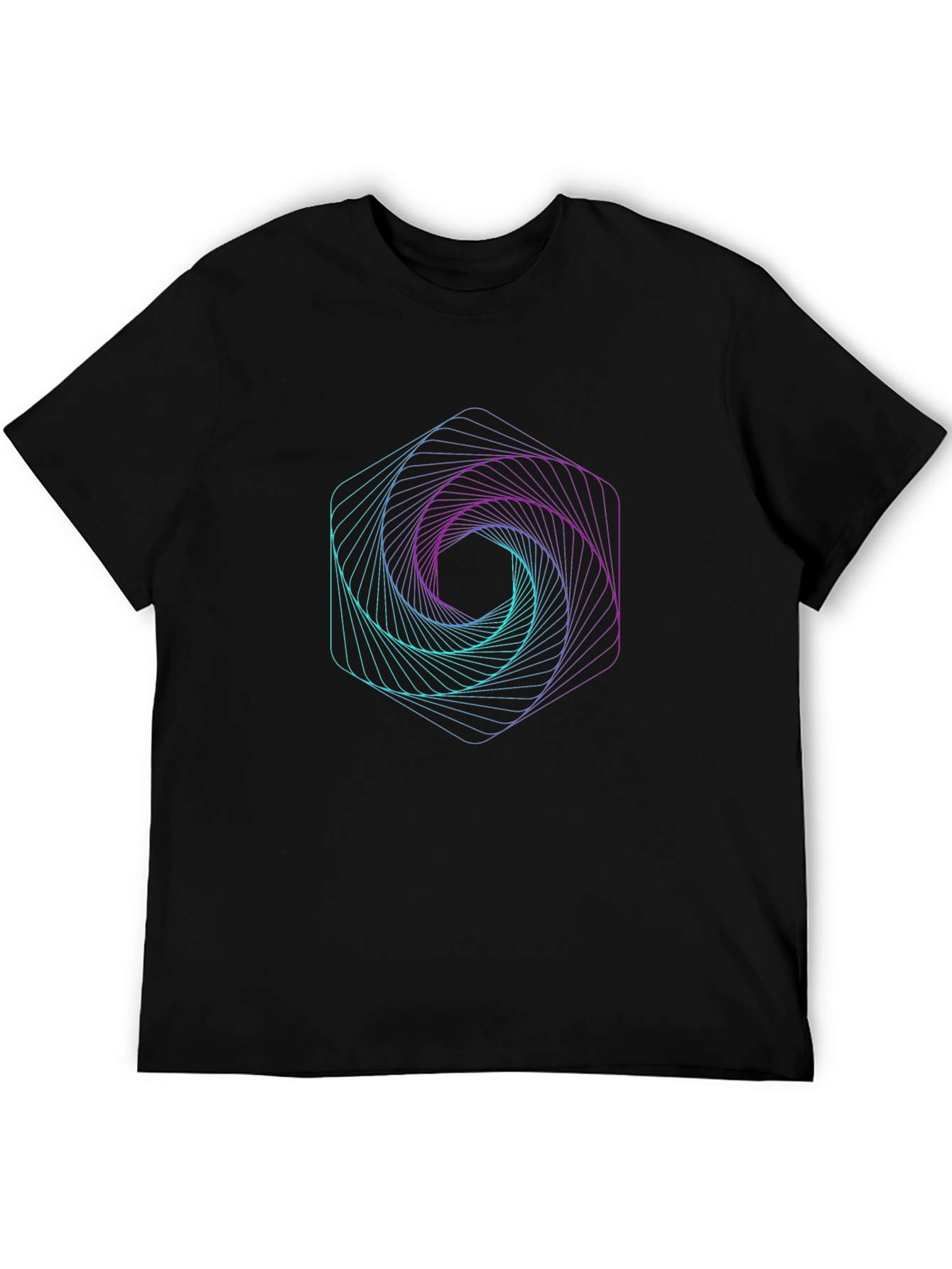 Geometric Hexagon Vortex Graphic Black Tee