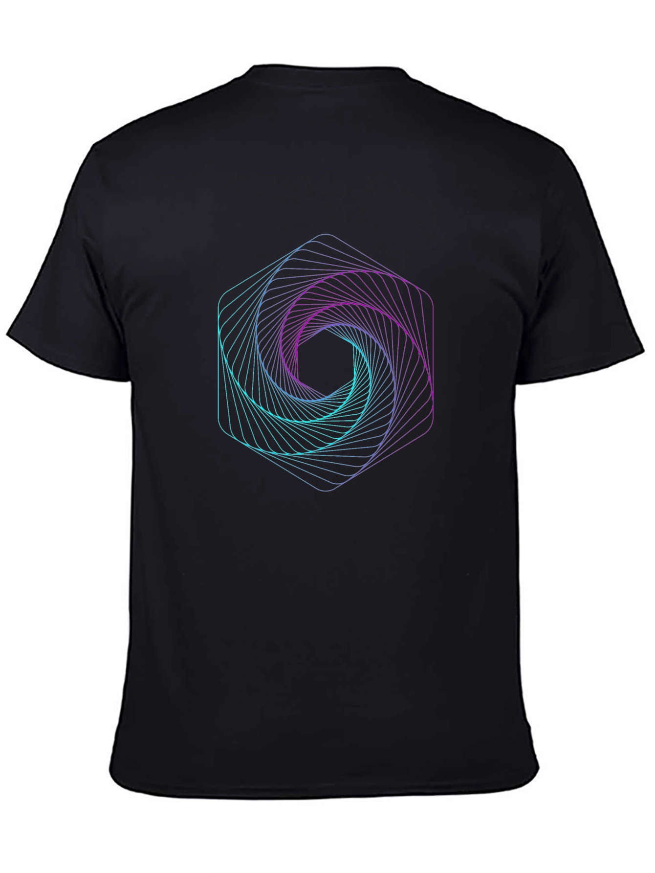 Geometric Hexagon Vortex Graphic Black Tee