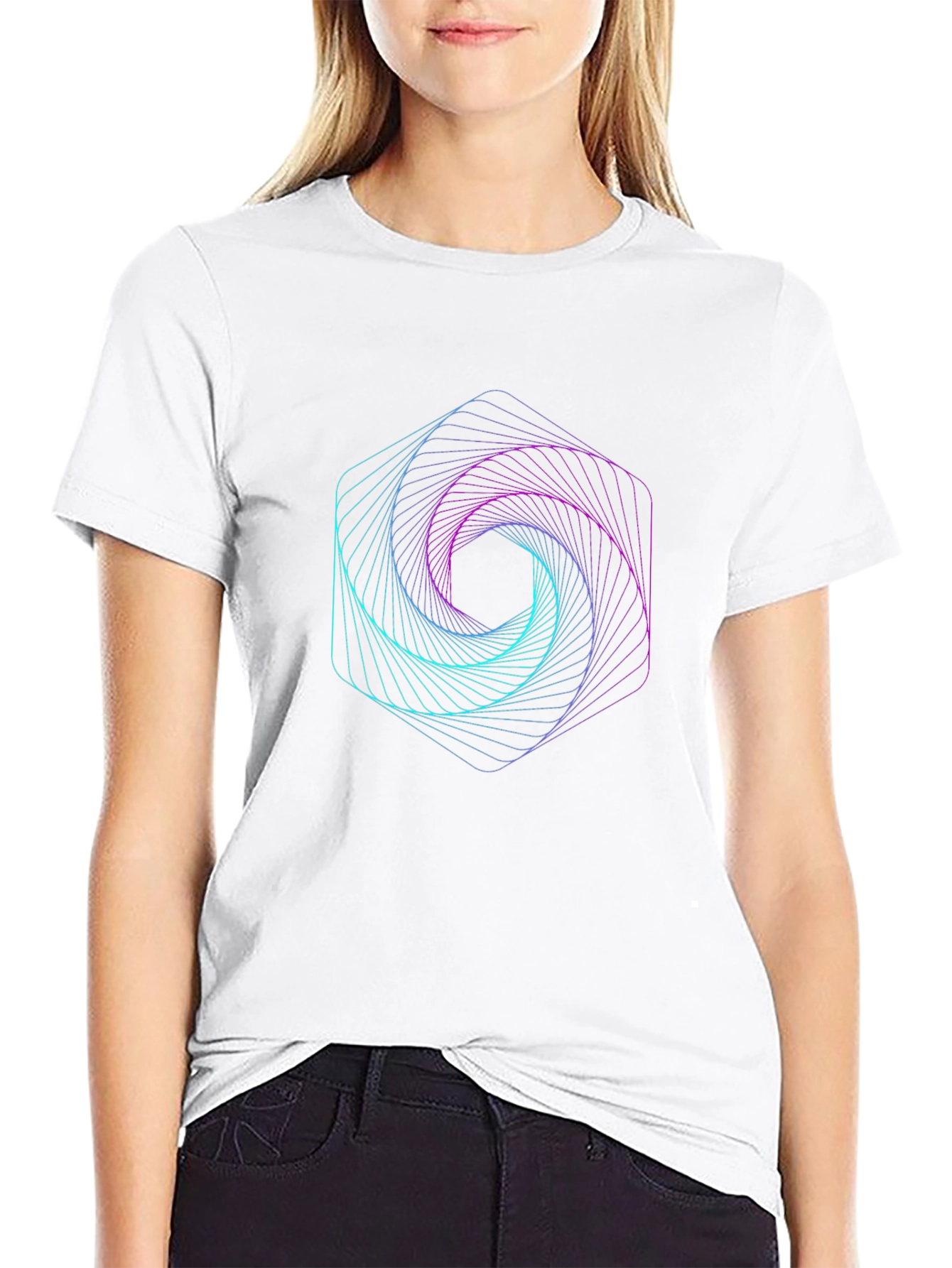 Geometric Hexagon Vortex Graphic Black Tee