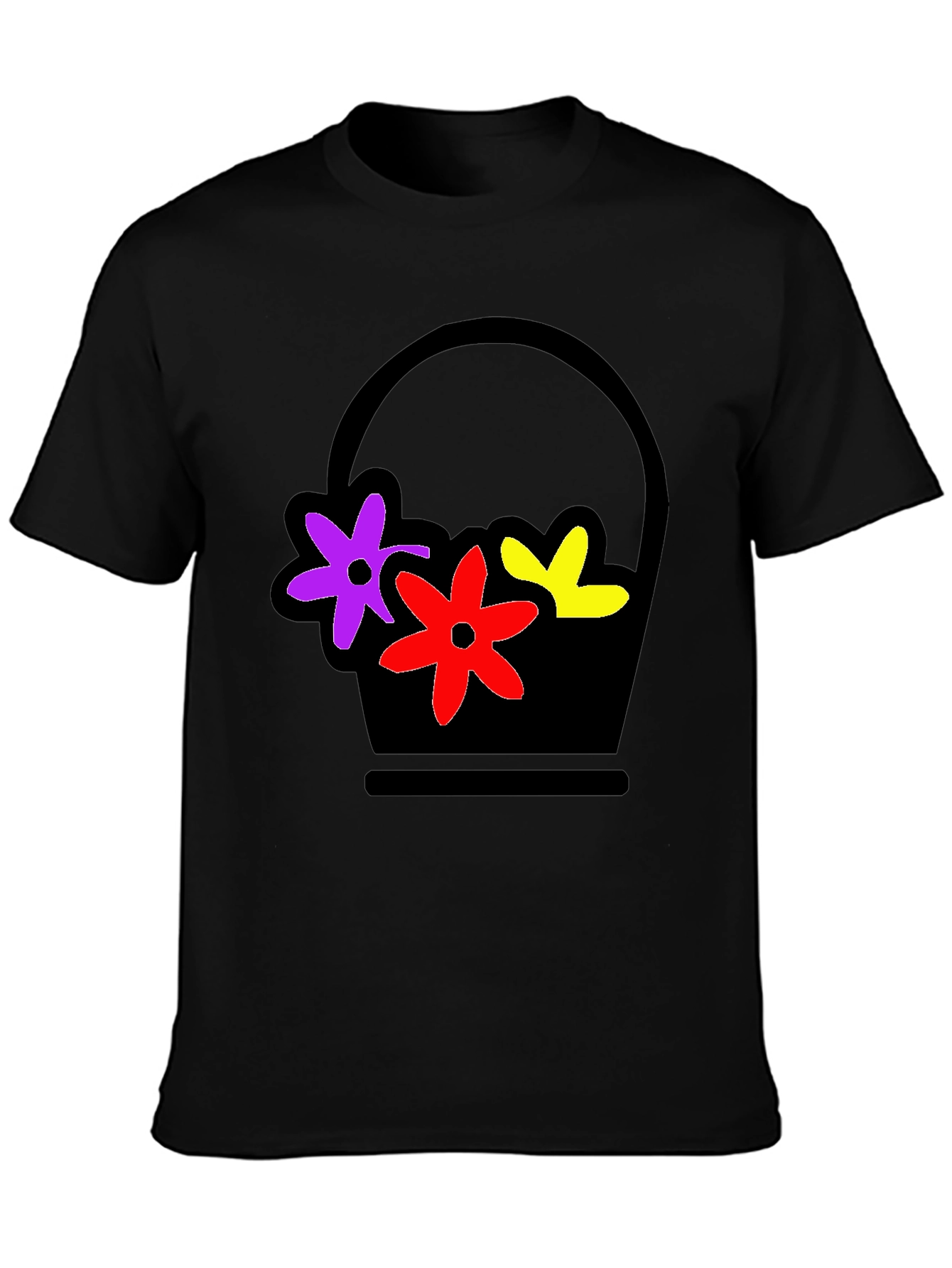 Floral Basket Graphic Tee - Stylish Black T-Shirt