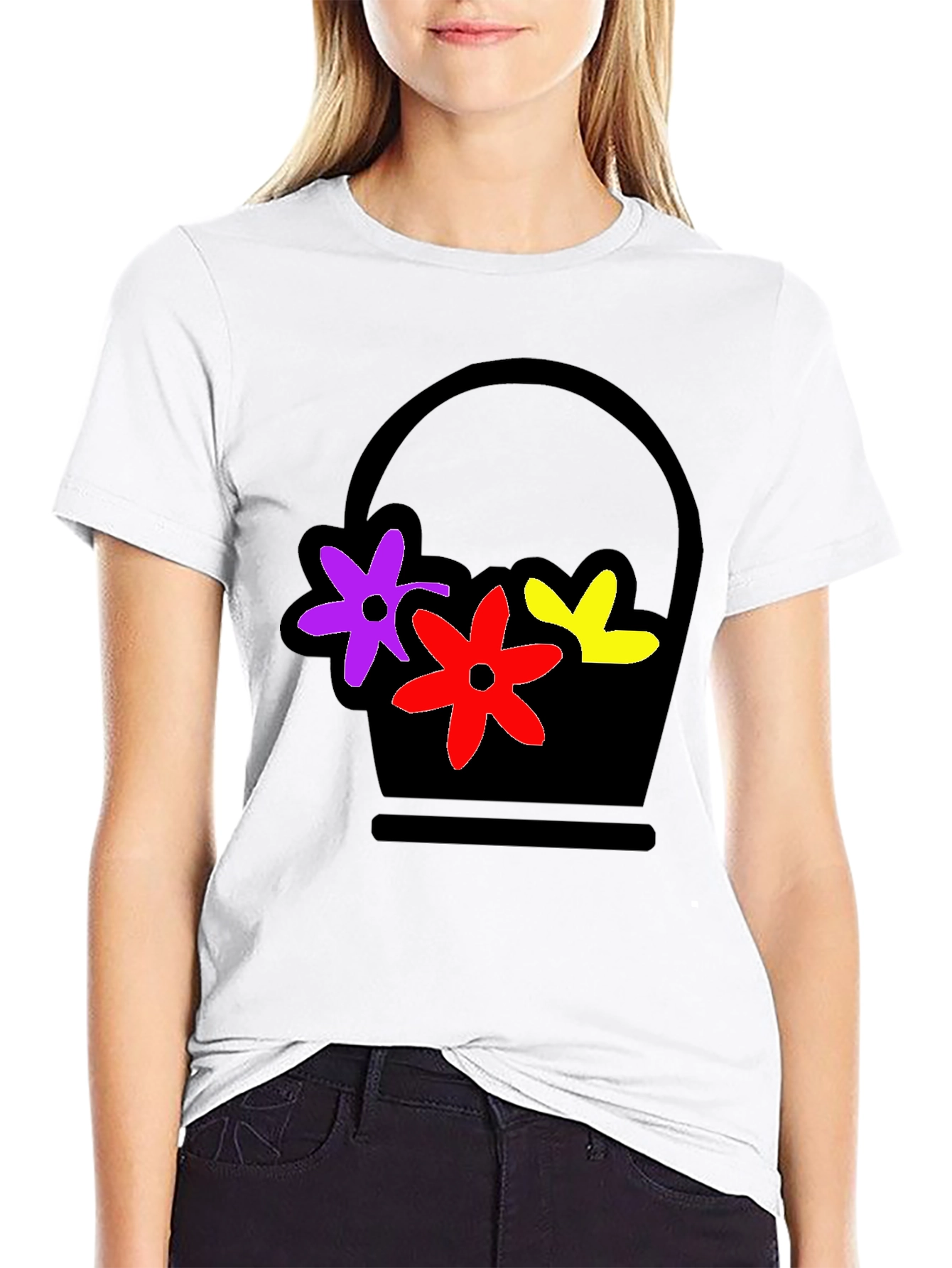 Floral Basket Graphic Tee - Stylish Black T-Shirt