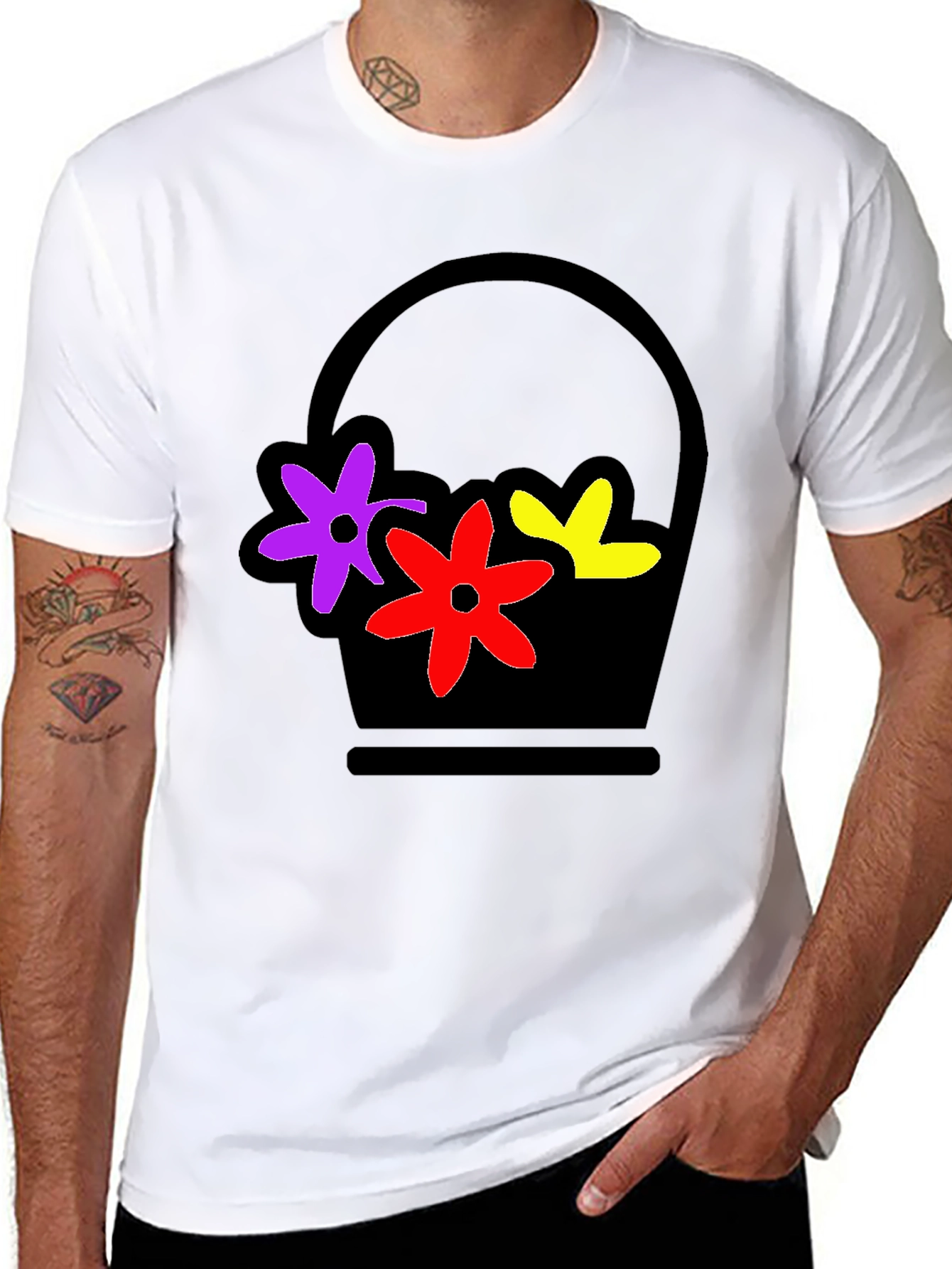Floral Basket Graphic Tee - Stylish Black T-Shirt