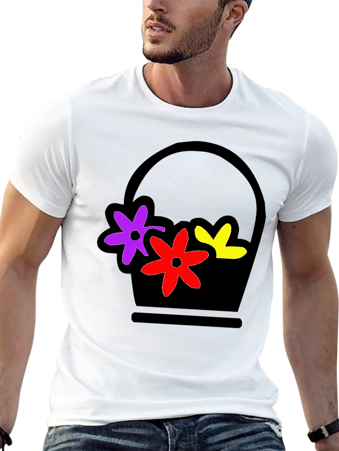 Floral Basket Graphic Tee - Stylish Black T-Shirt