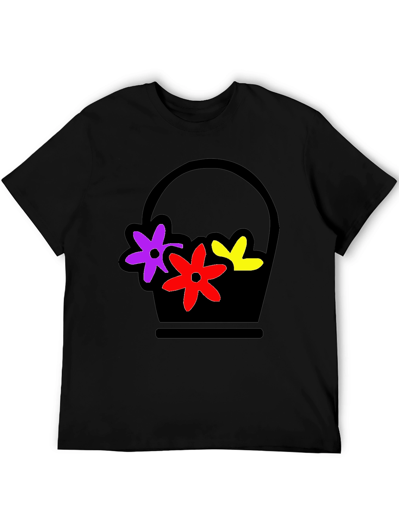 Floral Basket Graphic Tee - Stylish Black T-Shirt