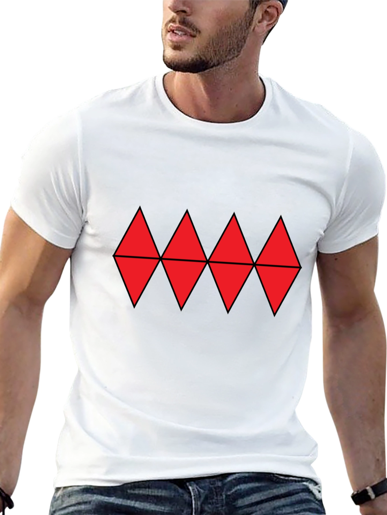Red Diamond Pattern Black T-Shirt