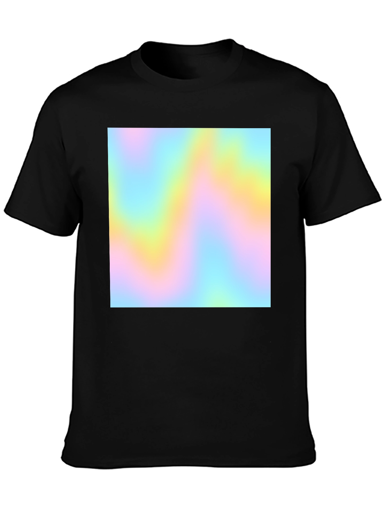 Mens Black Tee with Pastel Swirl Design