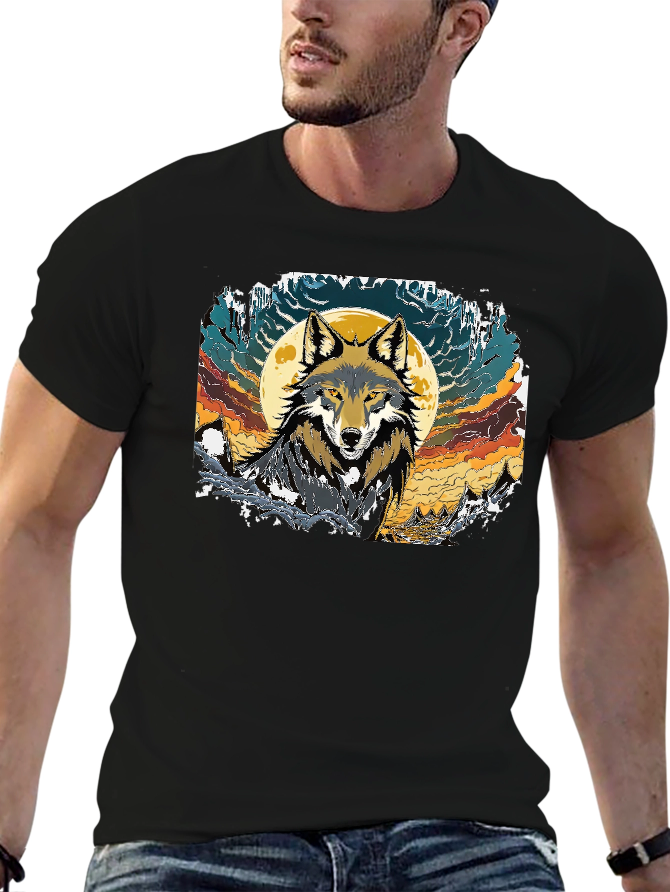 Wolf Moon Graphic T-Shirt - Black
