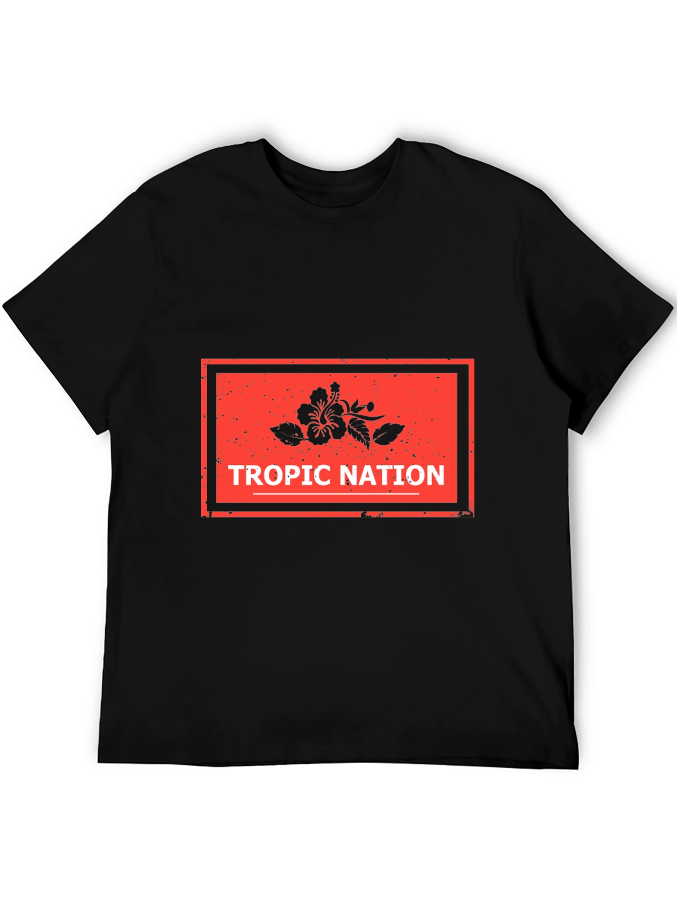 Tropic Nation Black T-Shirt with Floral Design