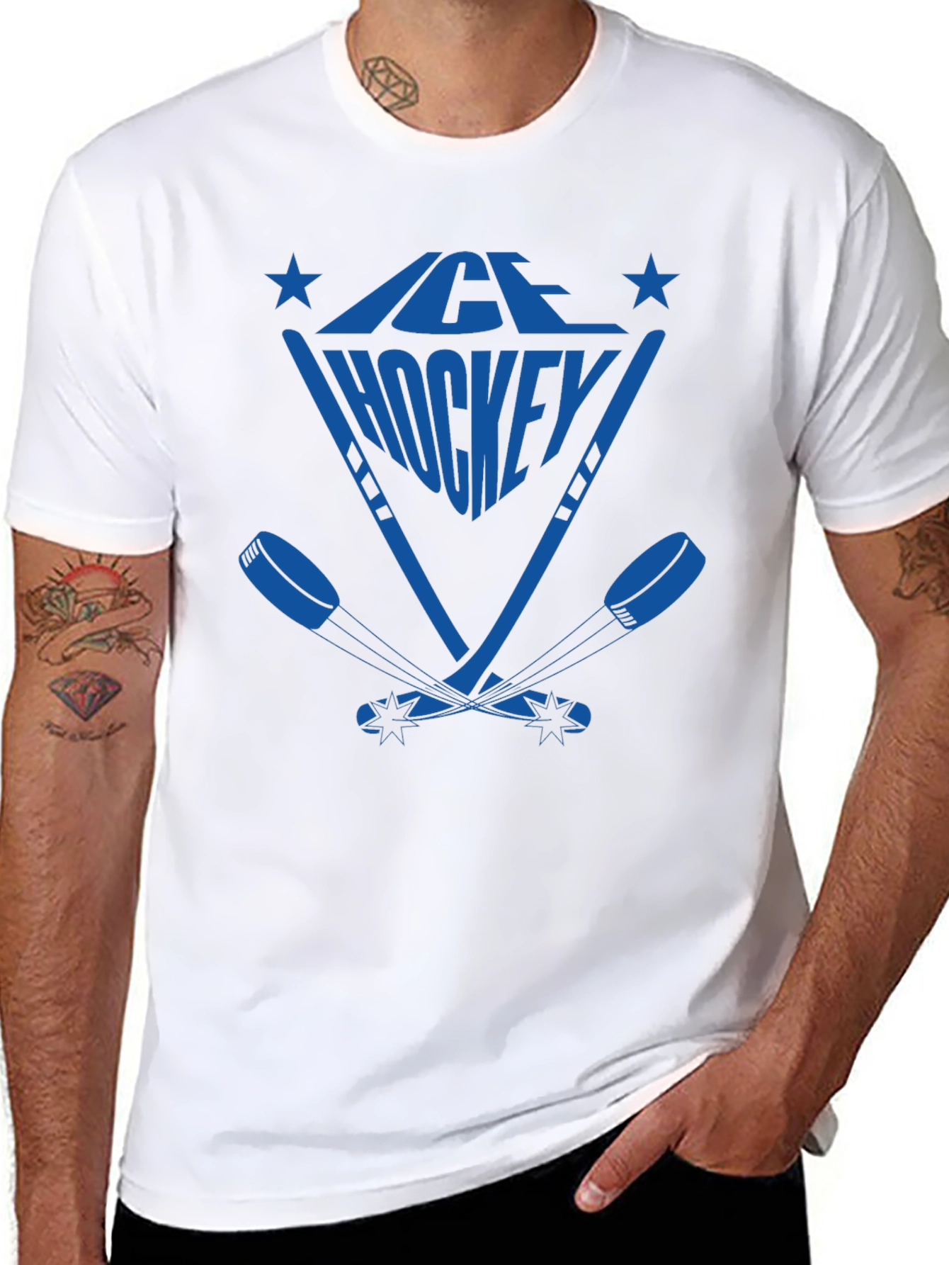 Ice Hockey Graphic T-Shirt - Blue Print