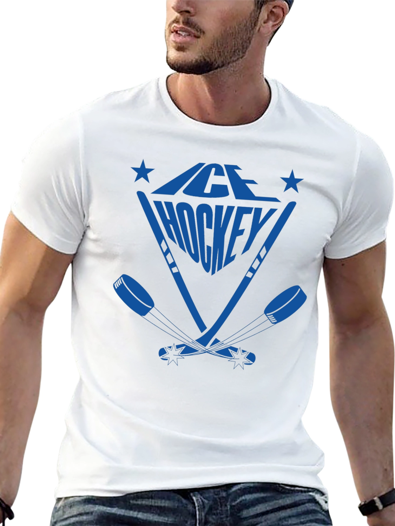 Ice Hockey Graphic T-Shirt - Blue Print
