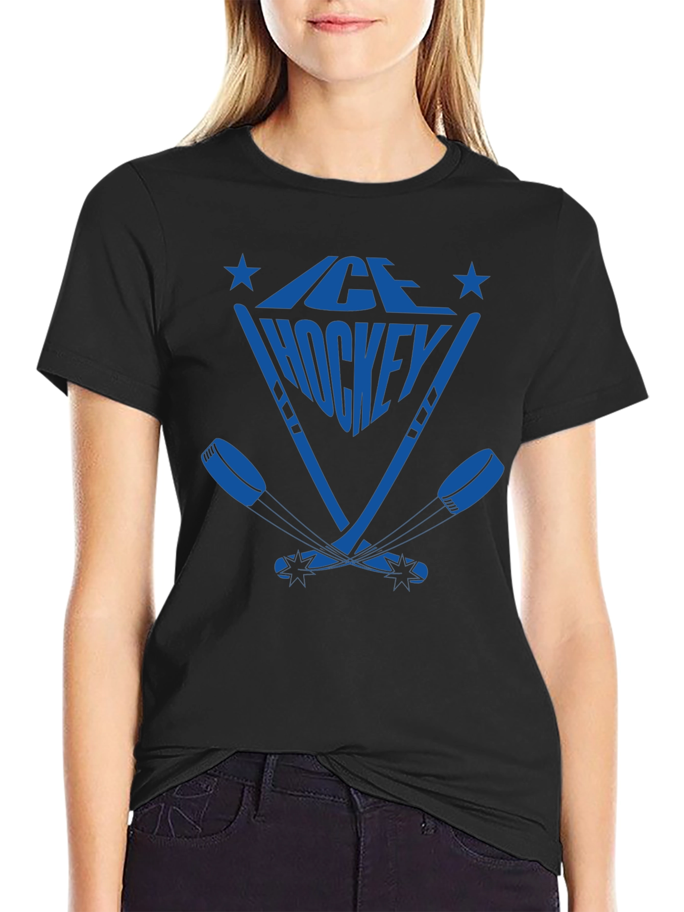 Ice Hockey Graphic T-Shirt - Blue Print