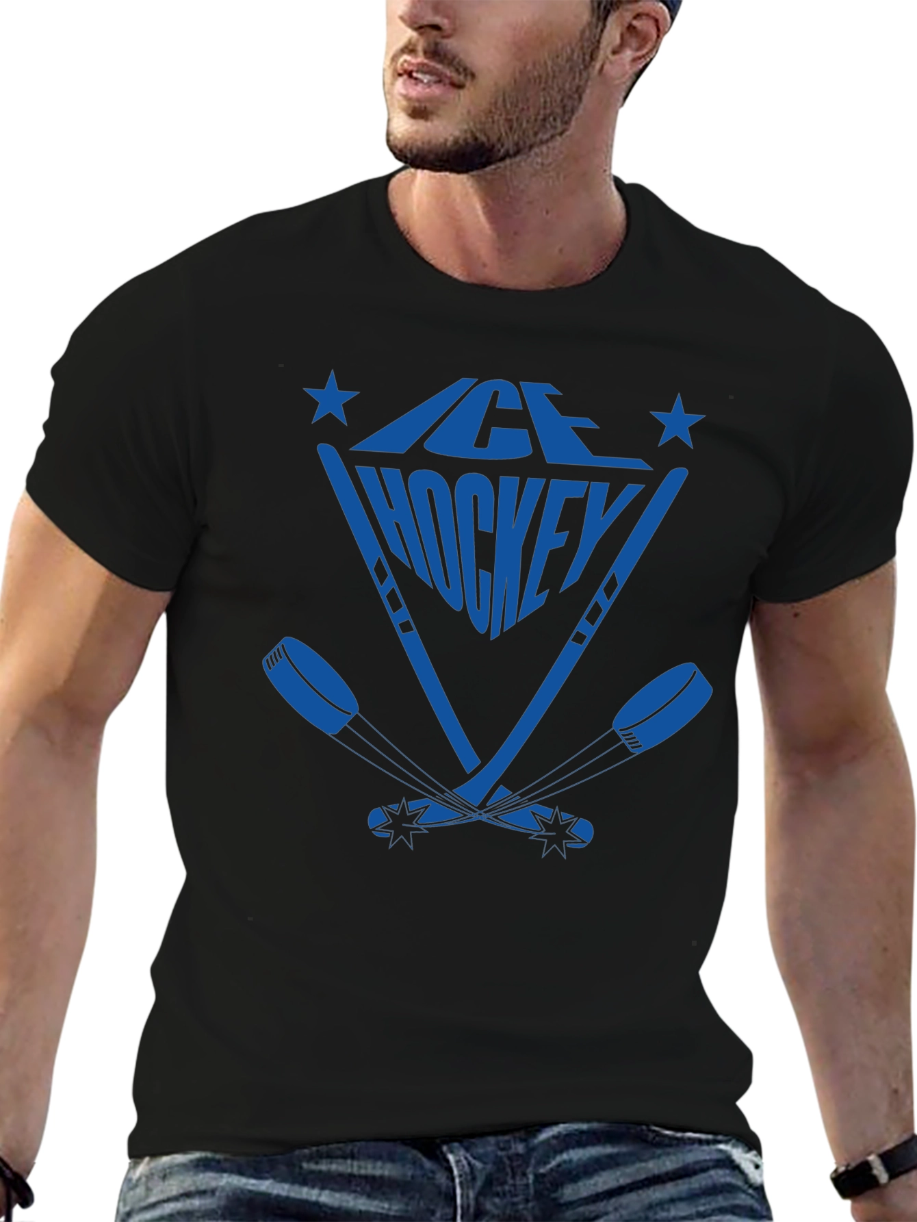Ice Hockey Graphic T-Shirt - Blue Print