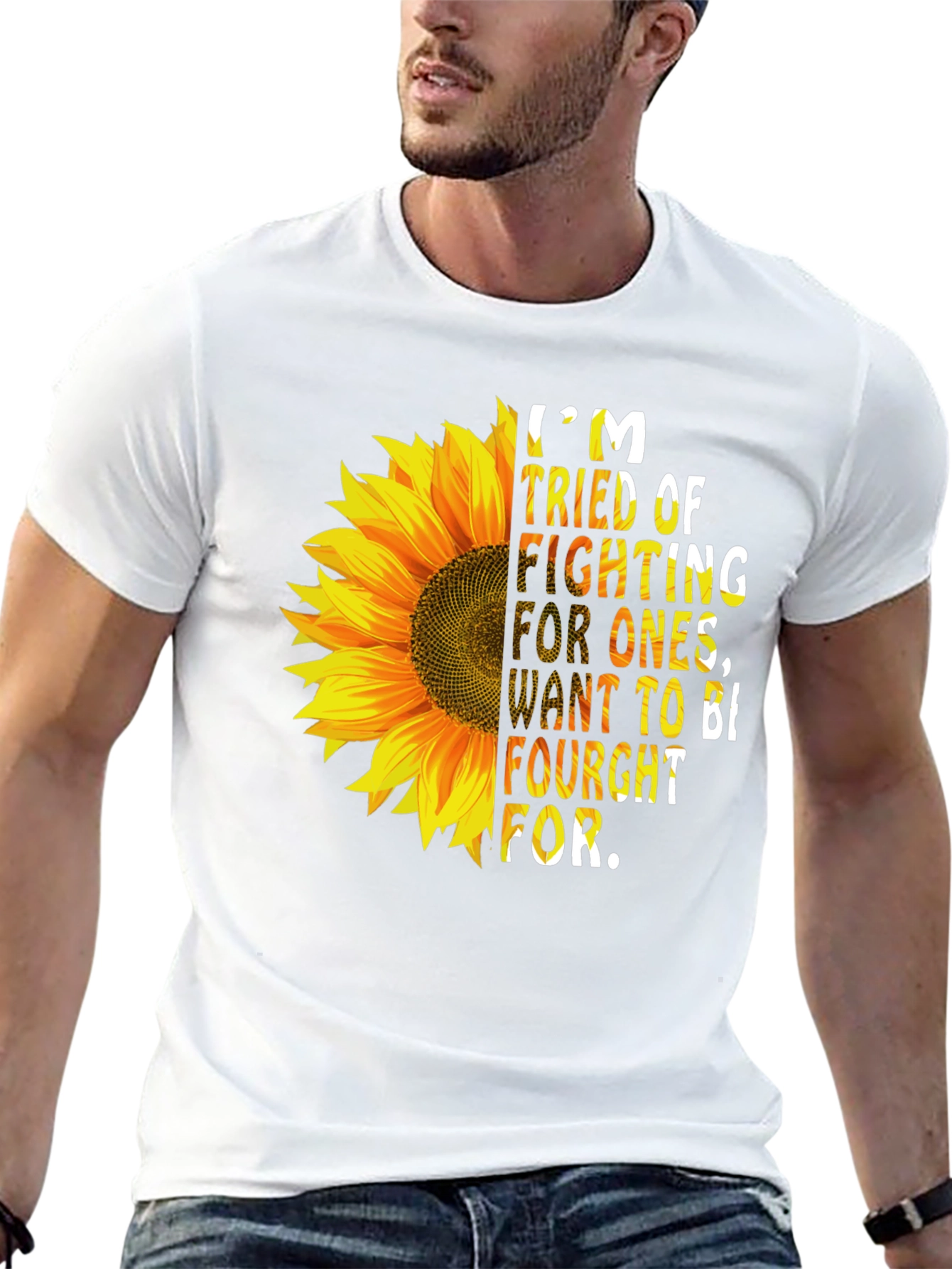 Sunflower Graphic Tee: Im Tired of Fighting Black T-Shirt