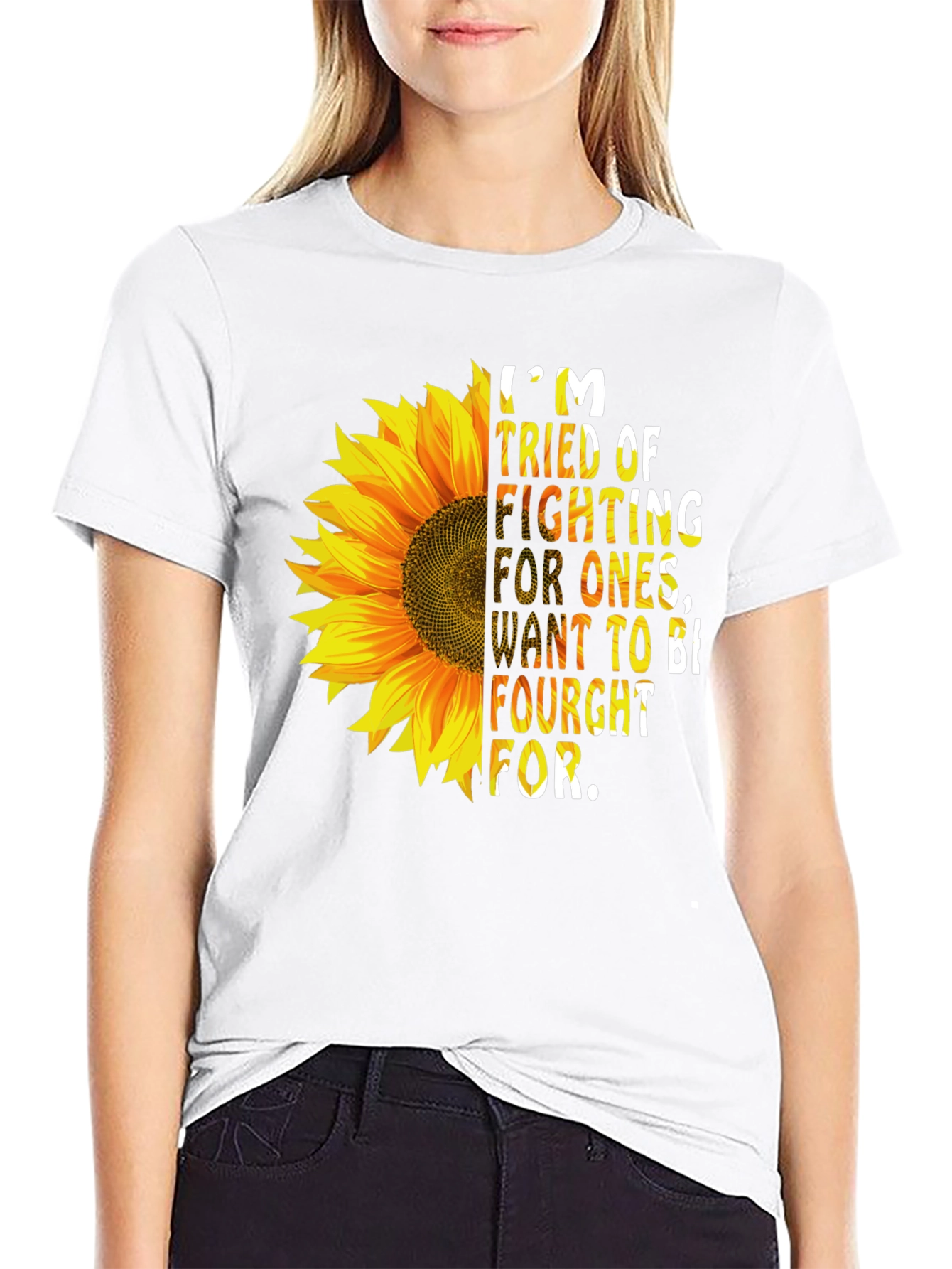 Sunflower Graphic Tee: Im Tired of Fighting Black T-Shirt