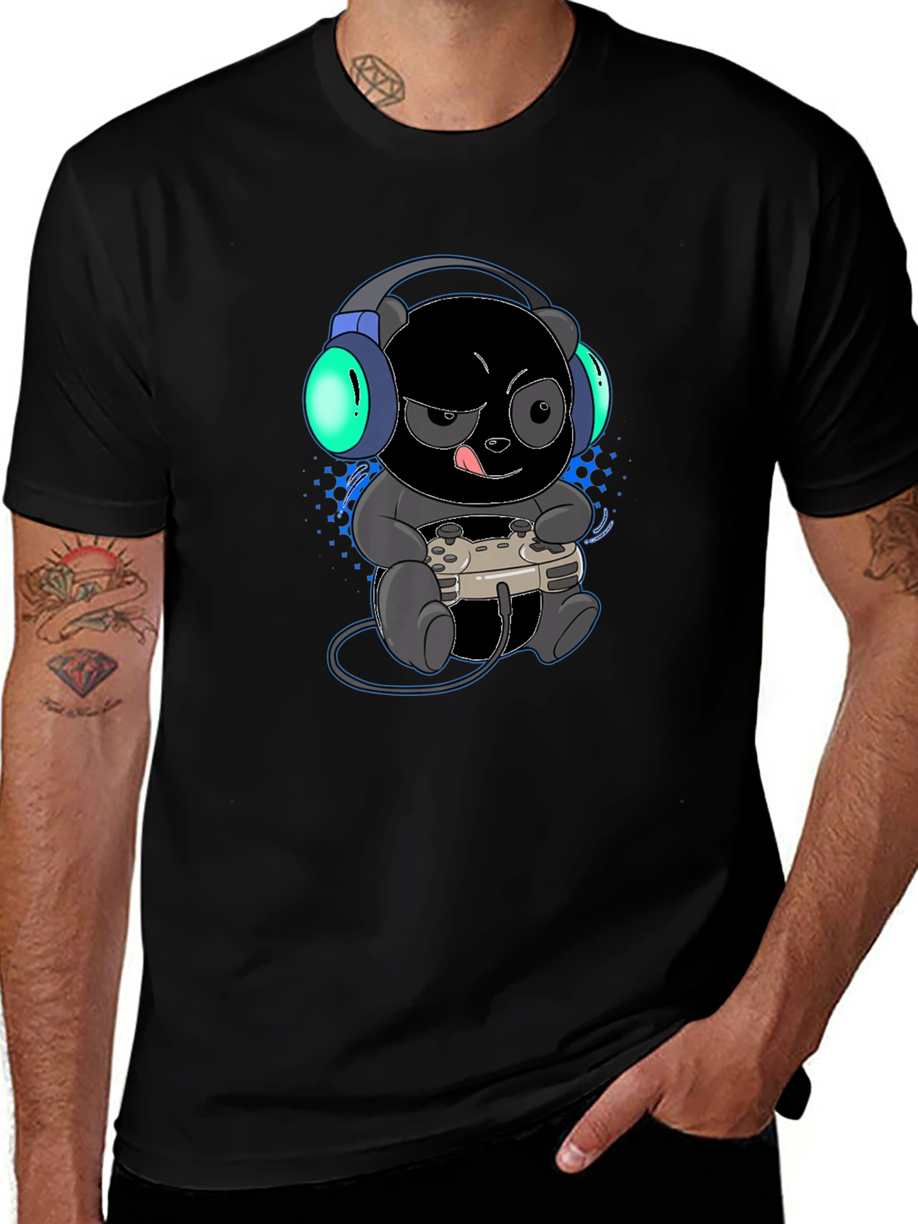 Gamer Panda Graphic Tee - Black T-Shirt