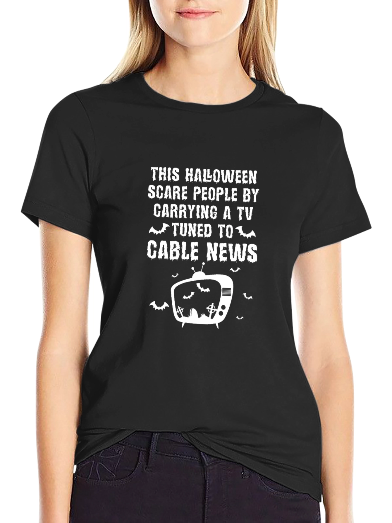Halloween Scary Cable News TV Graphic Tee