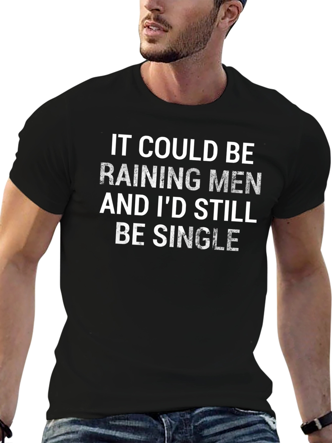 Funny Raining Men Graphic Black T-Shirt