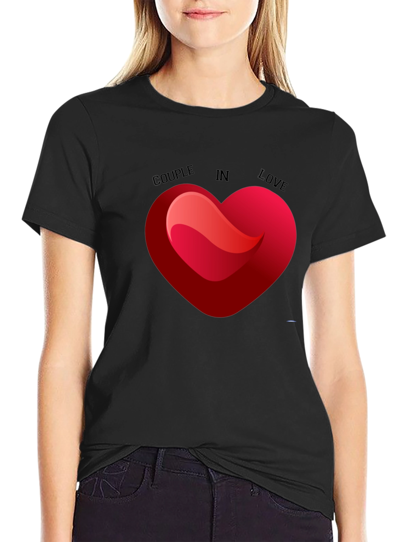 Couple in Love Heart Graphic Tee - Black