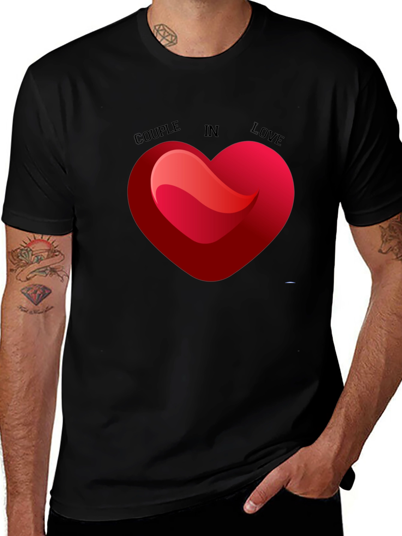 Couple in Love Heart Graphic Tee - Black