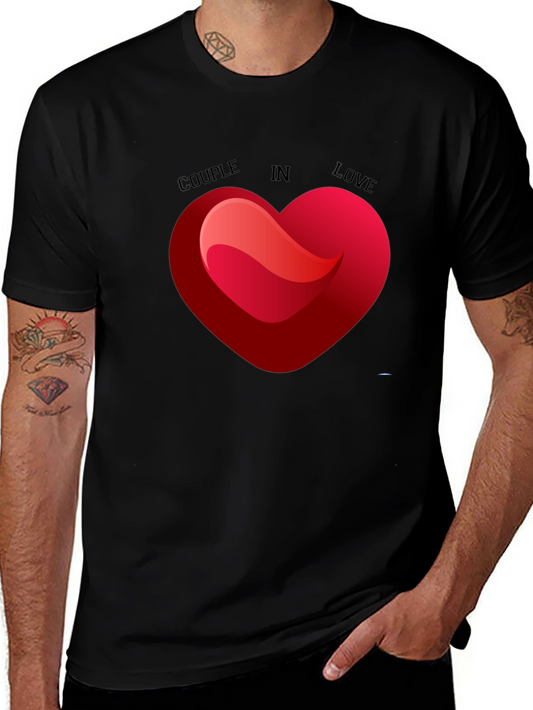 Couple in Love Heart Graphic Tee - Black
