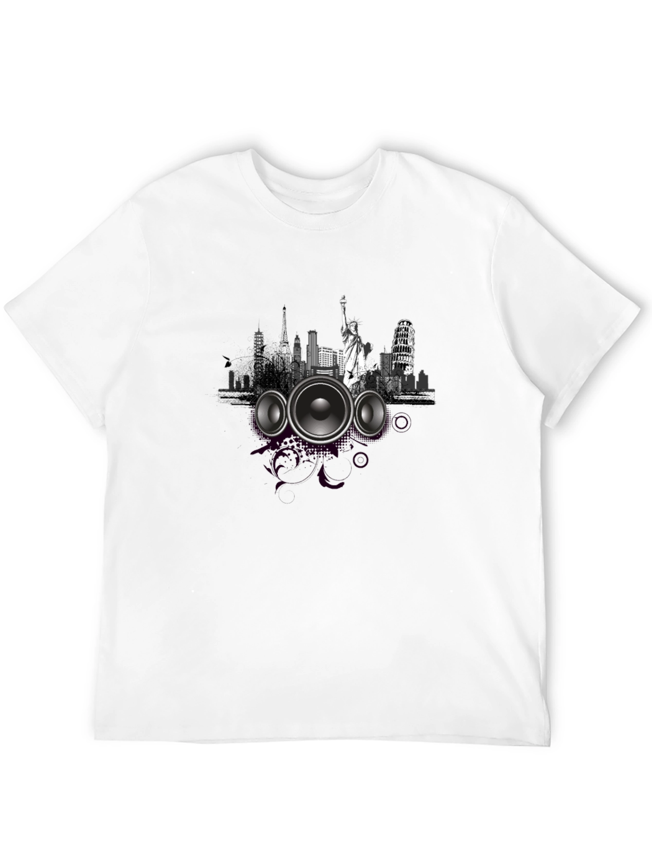 Cityscape Speaker Graphic Tee - Modern Style