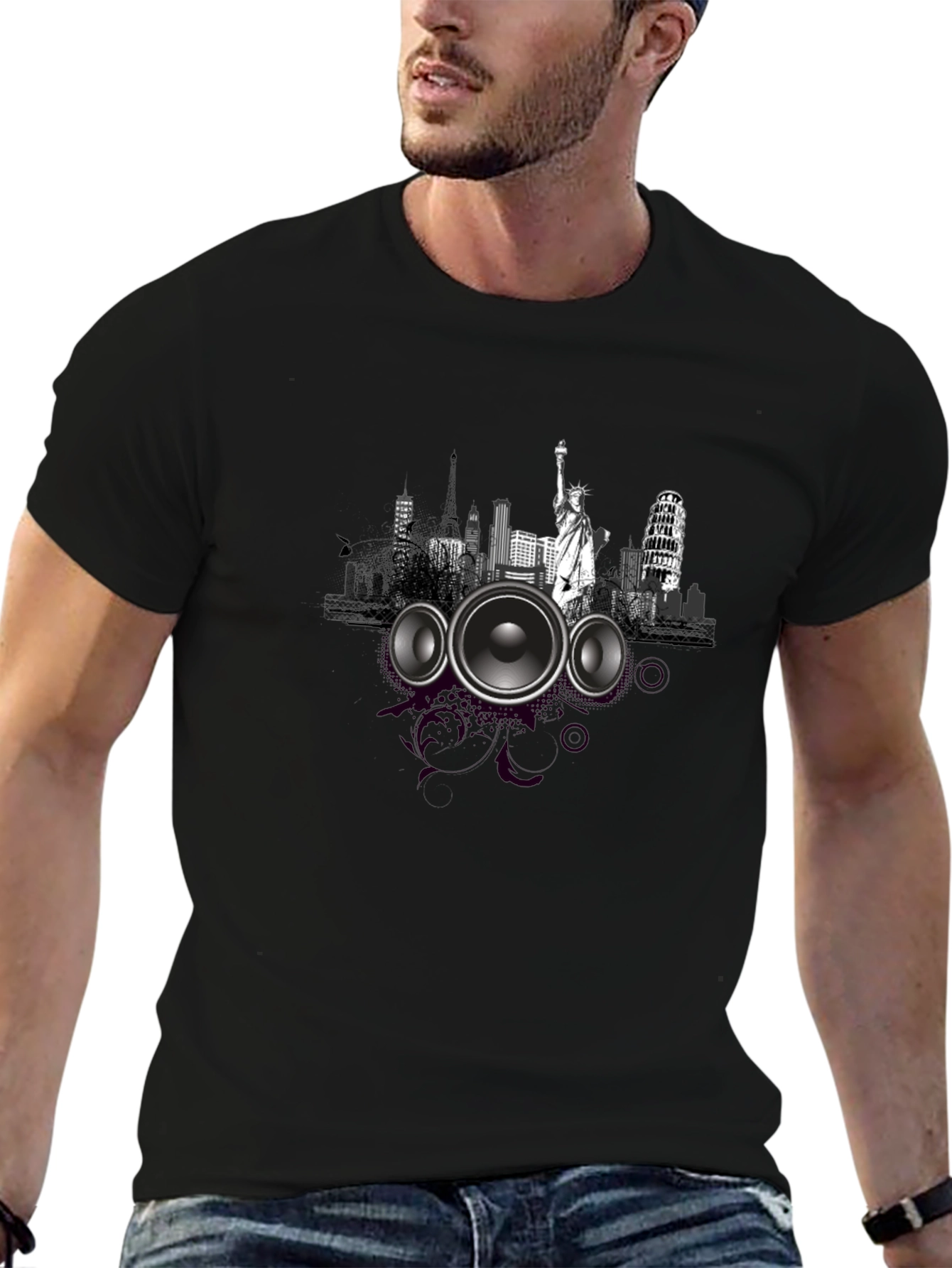 Cityscape Speaker Graphic Tee - Modern Style