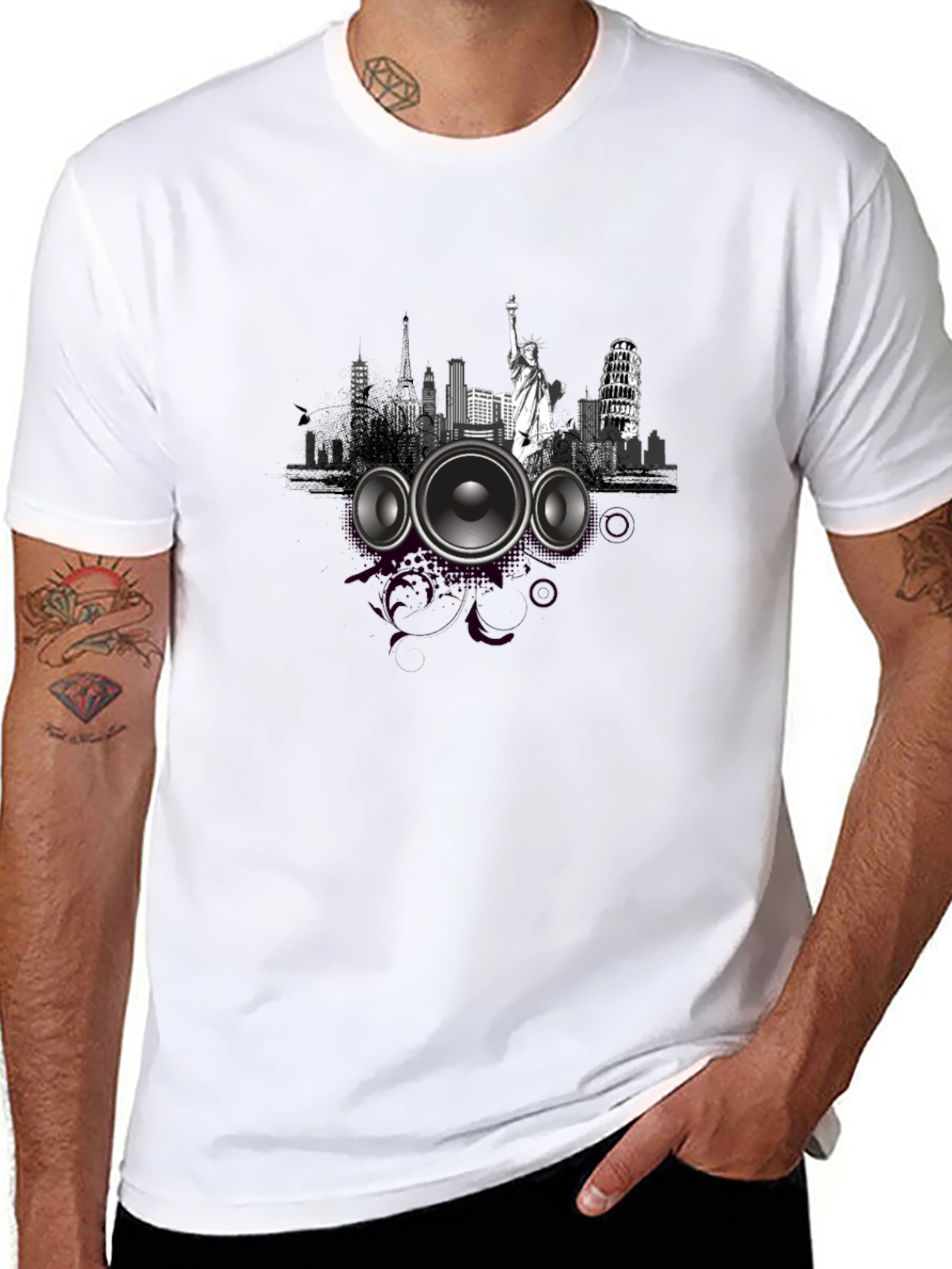 Cityscape Speaker Graphic Tee - Modern Style