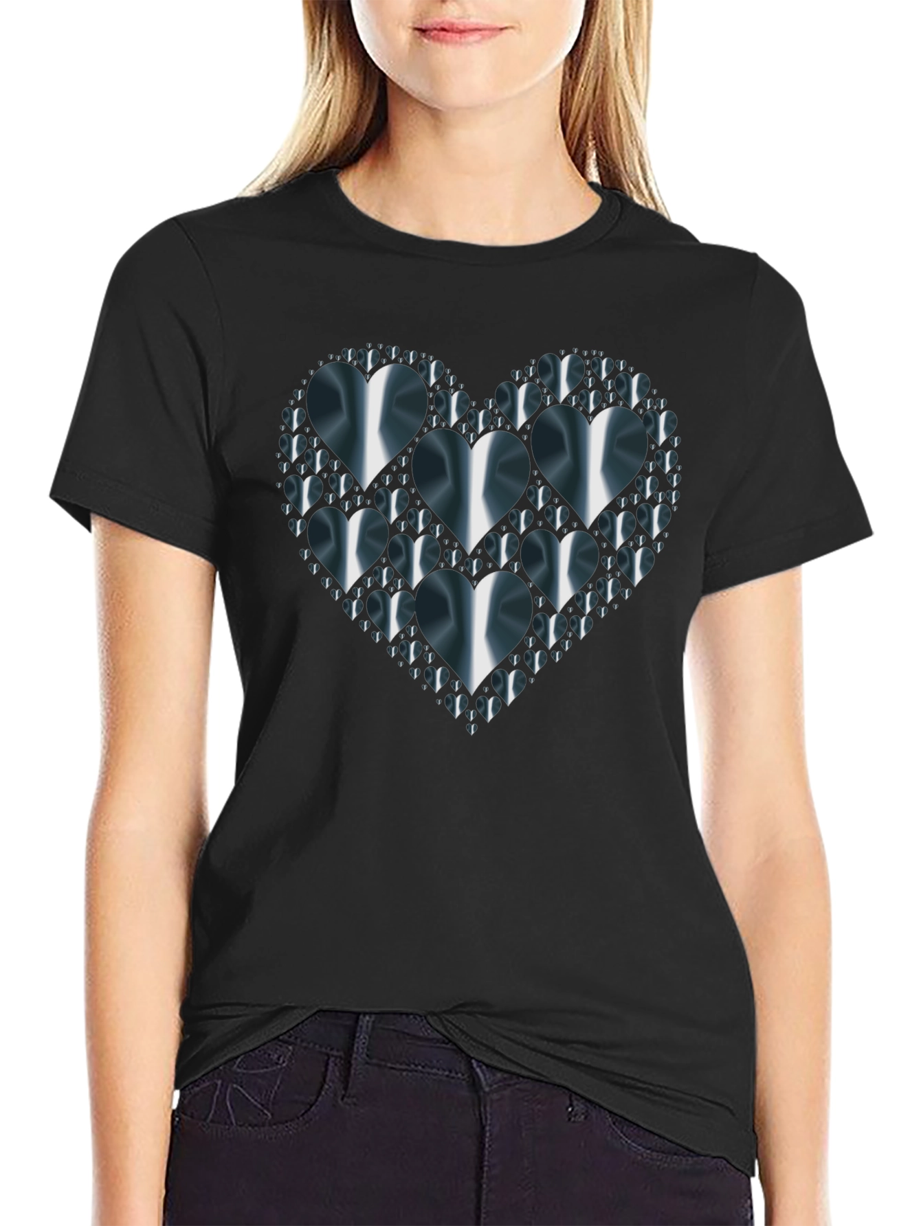Heart Design Black T-Shirt