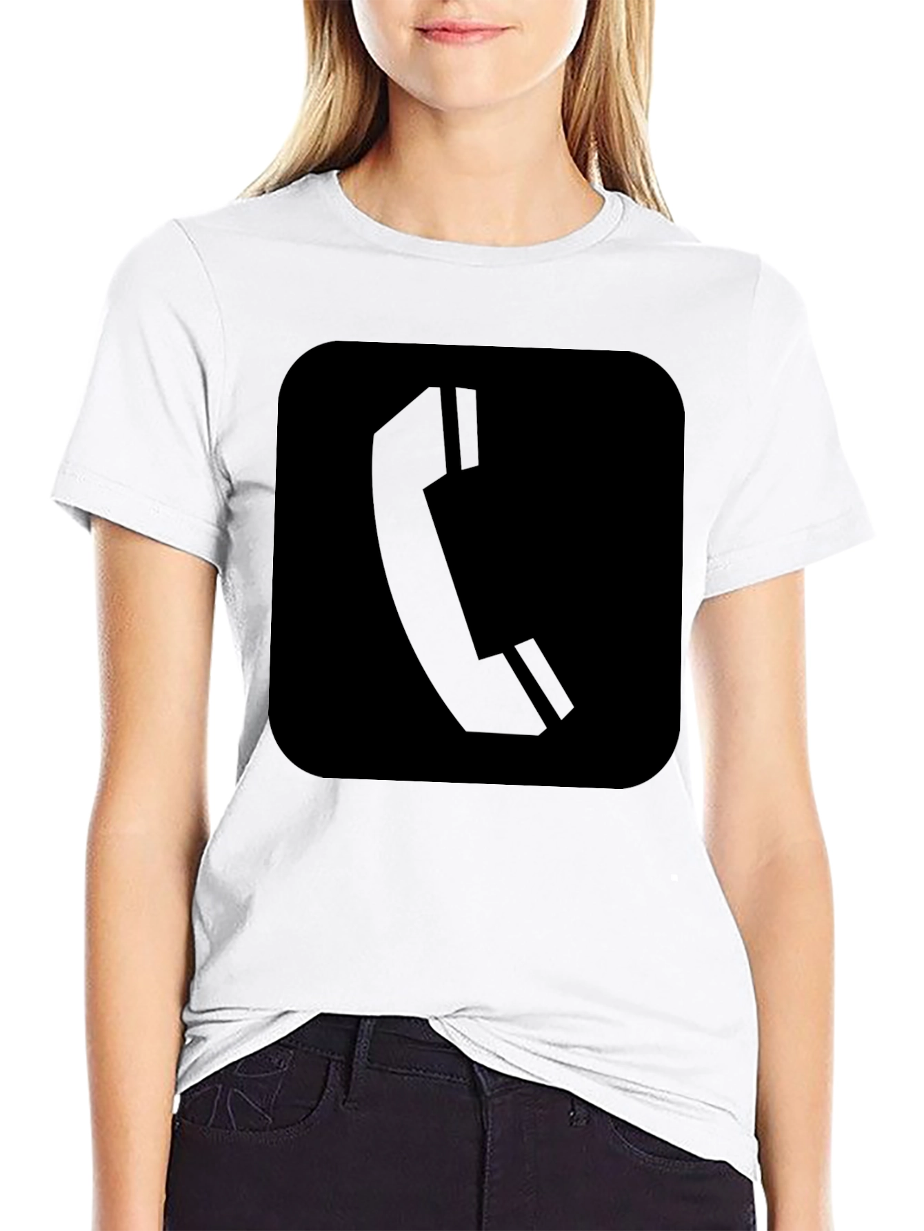 Black T-Shirt with Phone Icon