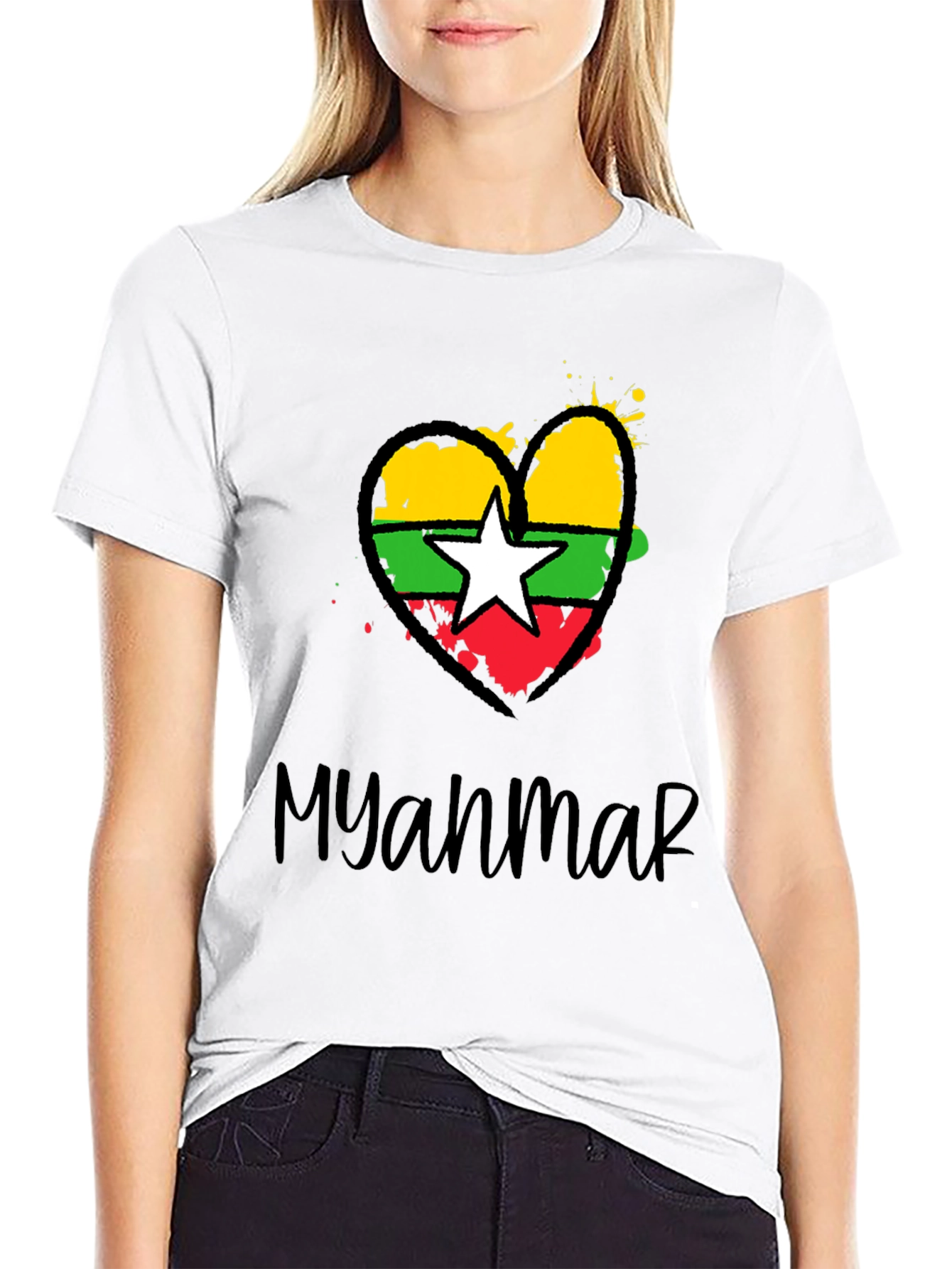 Myanmar Flag Heart T-Shirt - Stylish Graphic Tee