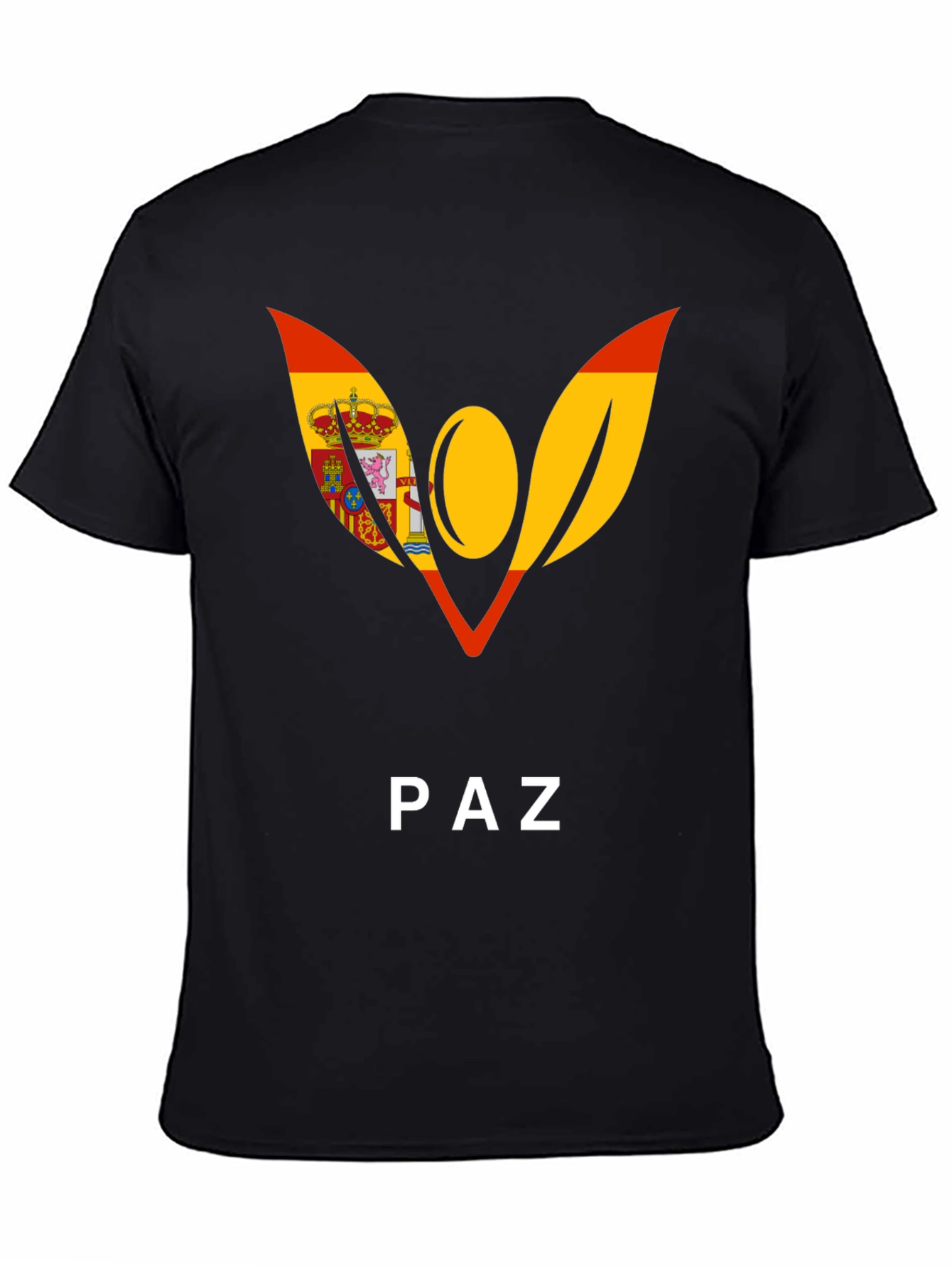 Spain Flag Peace Symbol Black T-Shirt