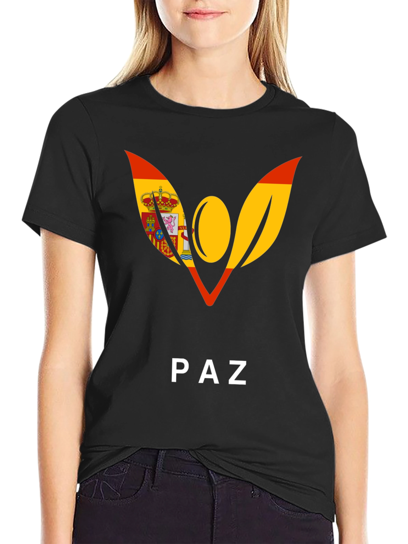 Spain Flag Peace Symbol Black T-Shirt