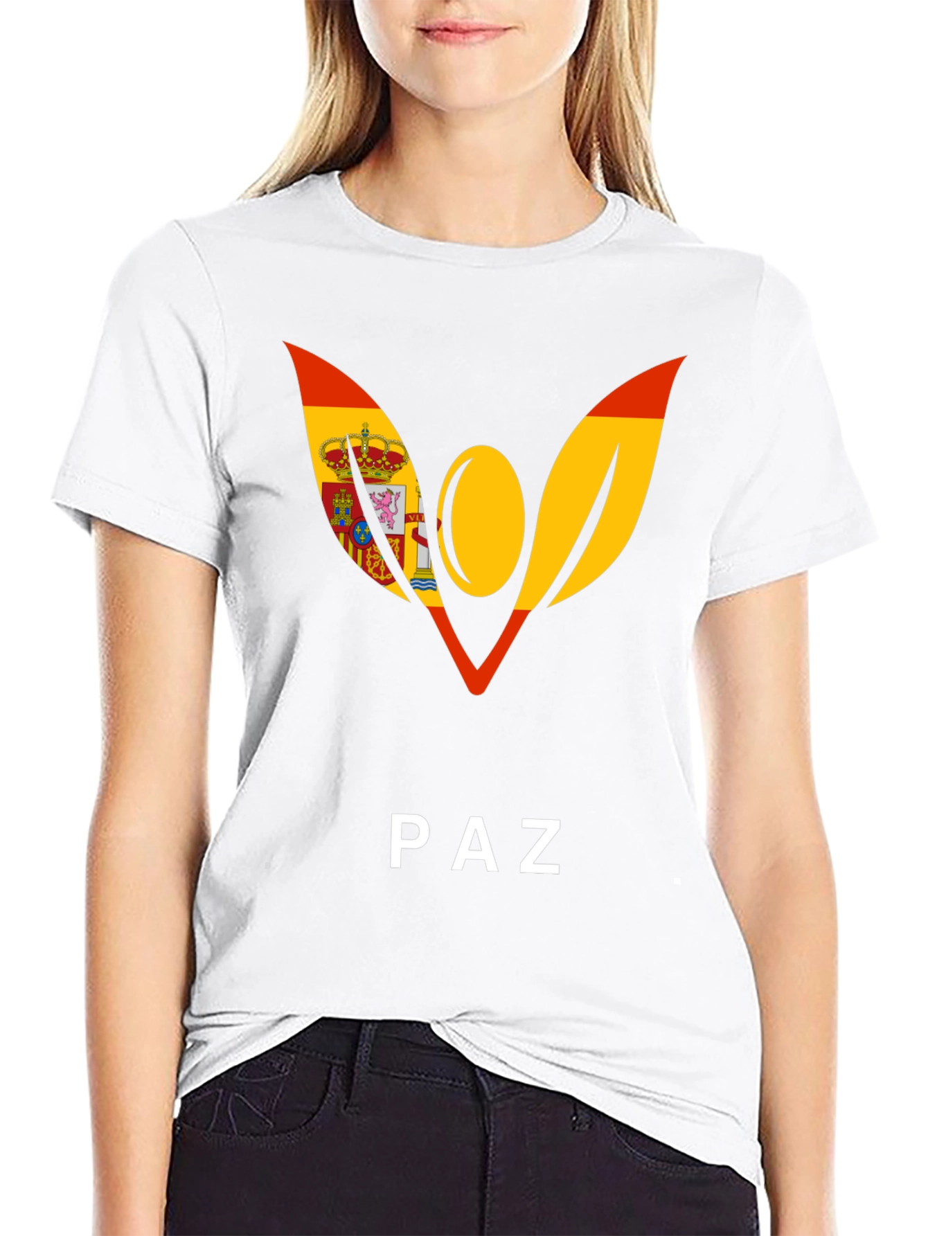 Spain Flag Peace Symbol Black T-Shirt