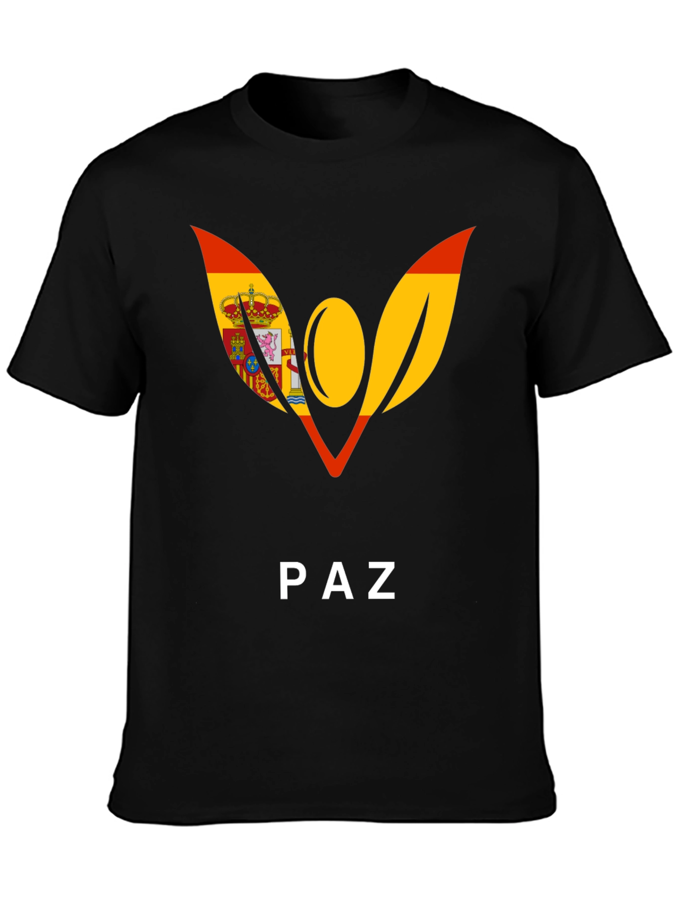 Spain Flag Peace Symbol Black T-Shirt