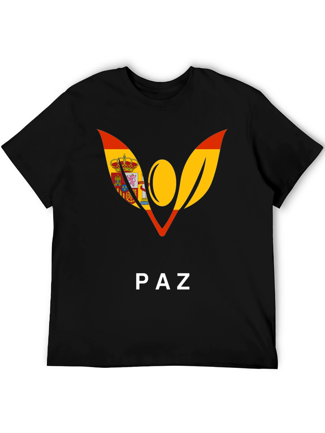 Spain Flag Peace Symbol Black T-Shirt