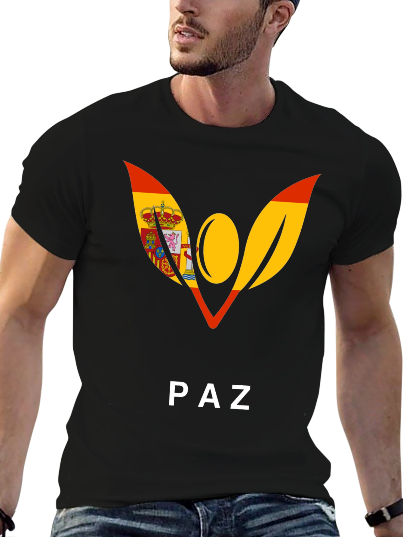 Spain Flag Peace Symbol Black T-Shirt