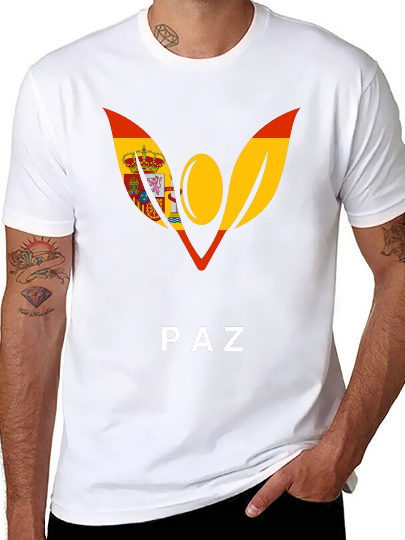 Spain Flag Peace Symbol Black T-Shirt