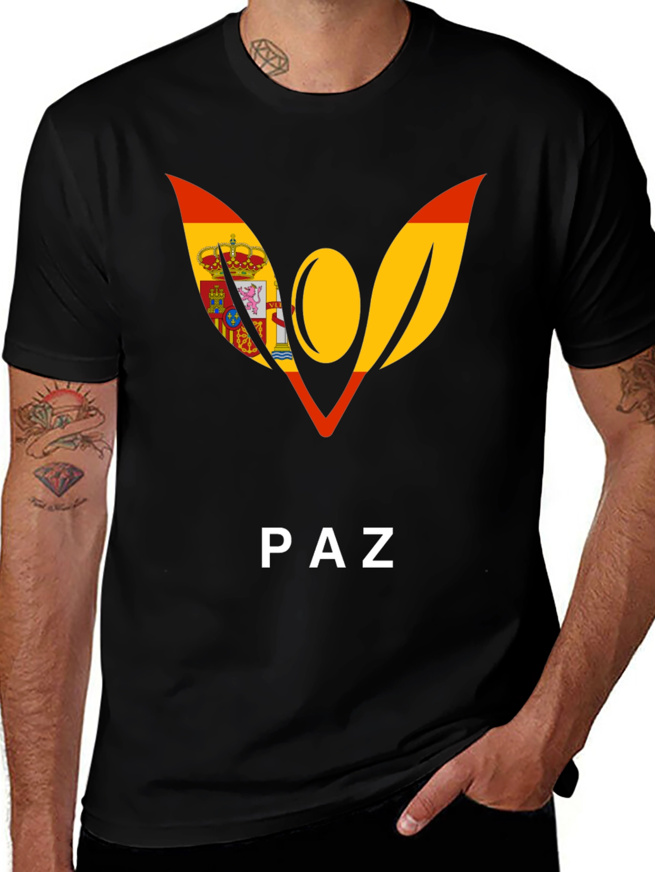 Spain Flag Peace Symbol Black T-Shirt