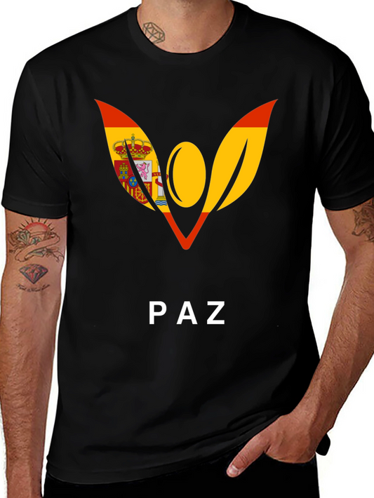 Spain Flag Peace Symbol Black T-Shirt