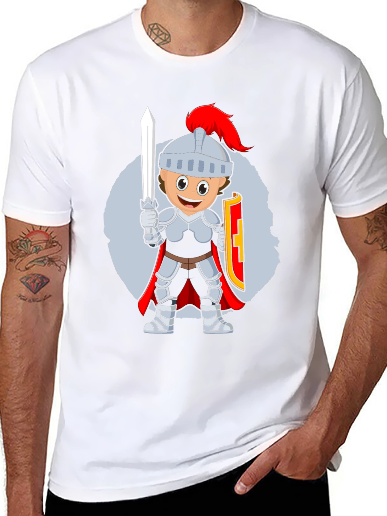 Knight Cartoon T-Shirt - Black Cotton Blend