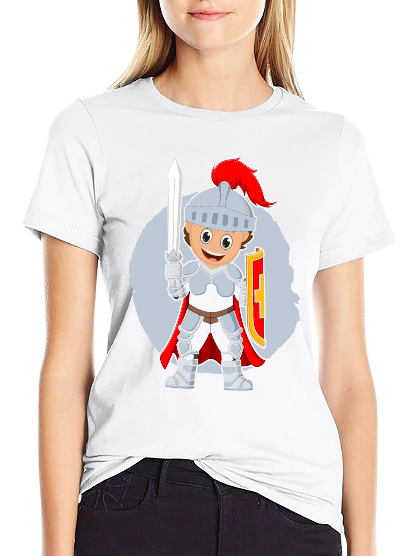 Knight Cartoon T-Shirt - Black Cotton Blend