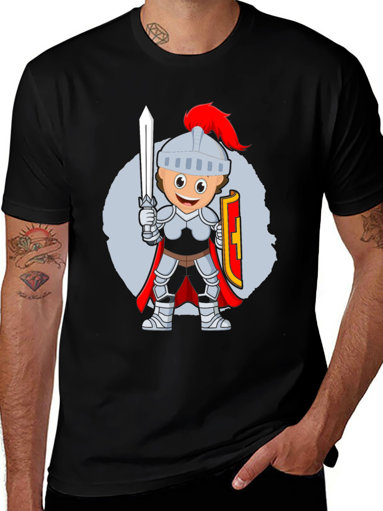 Knight Cartoon T-Shirt - Black Cotton Blend