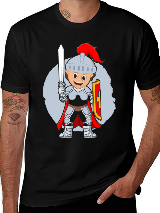 Knight Cartoon T-Shirt - Black Cotton Blend