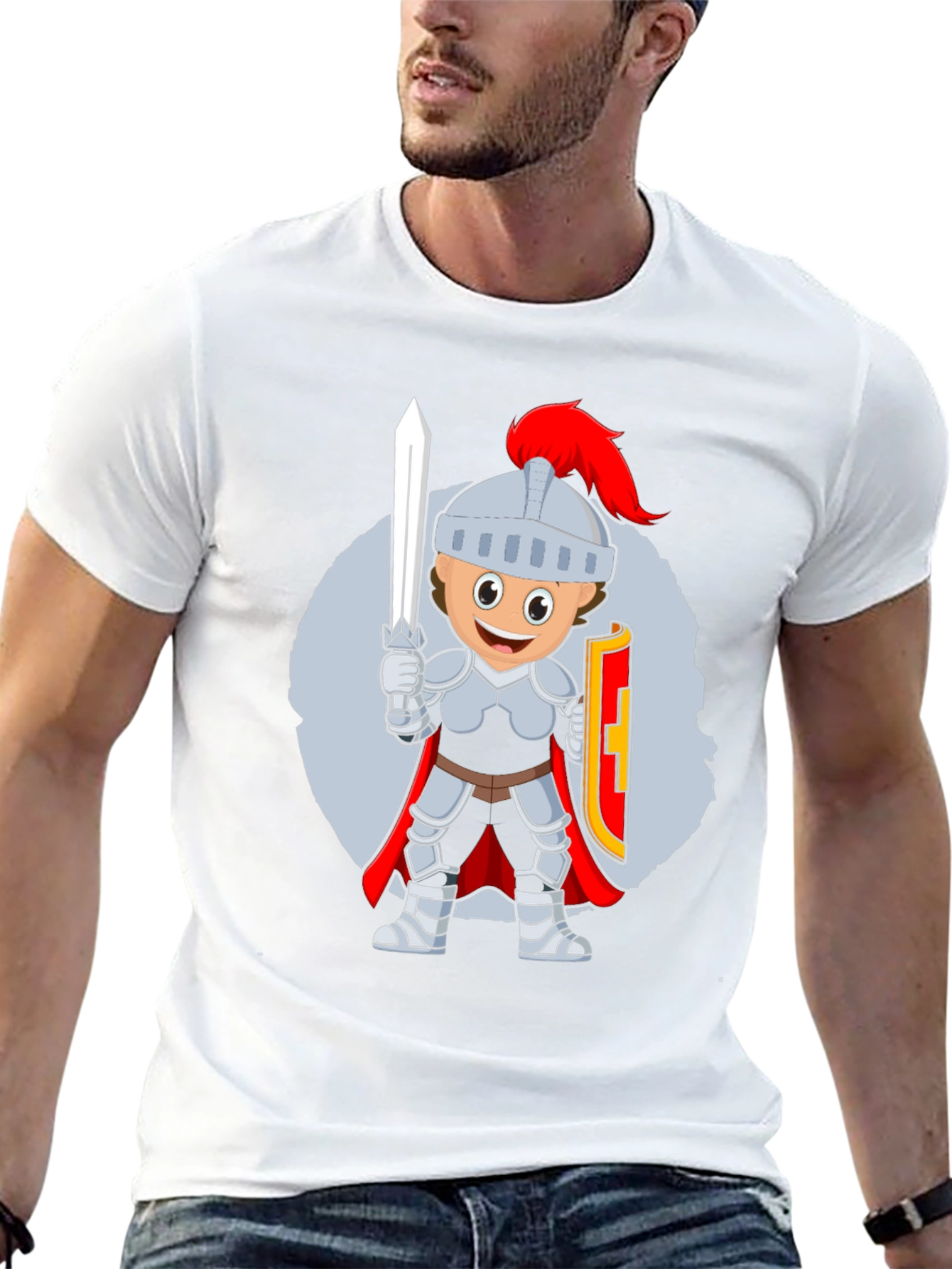 Knight Cartoon T-Shirt - Black Cotton Blend