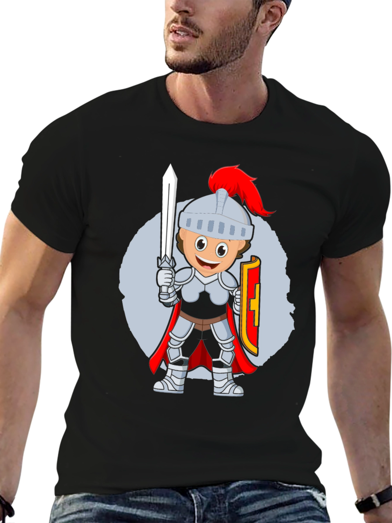 Knight Cartoon T-Shirt - Black Cotton Blend