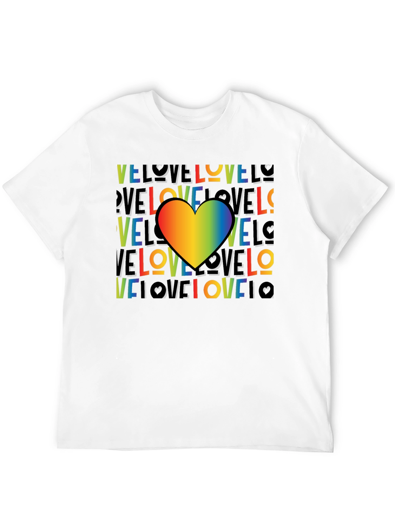 Rainbow Heart Love Graphic Black T-Shirt