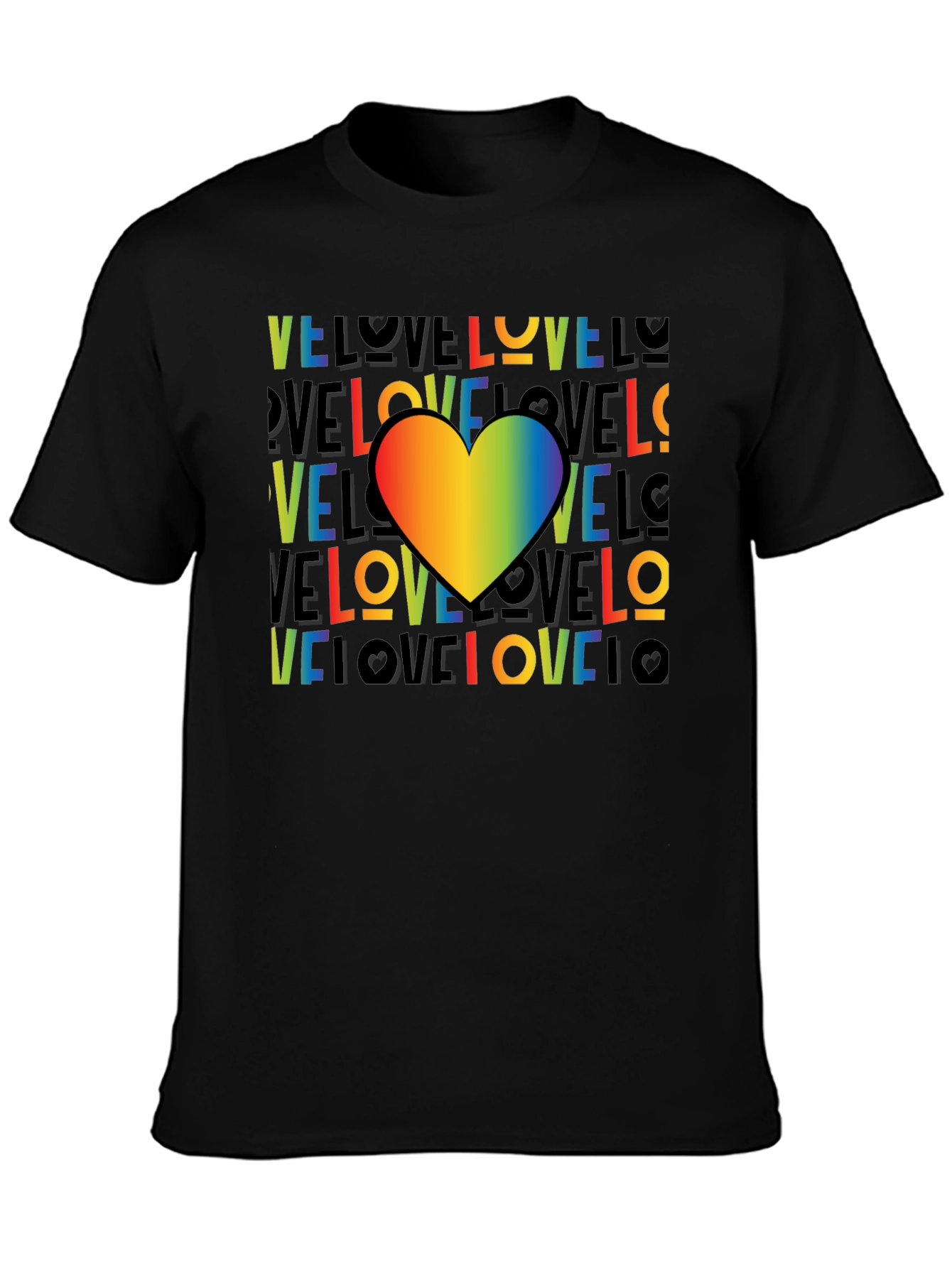 Rainbow Heart Love Graphic Black T-Shirt
