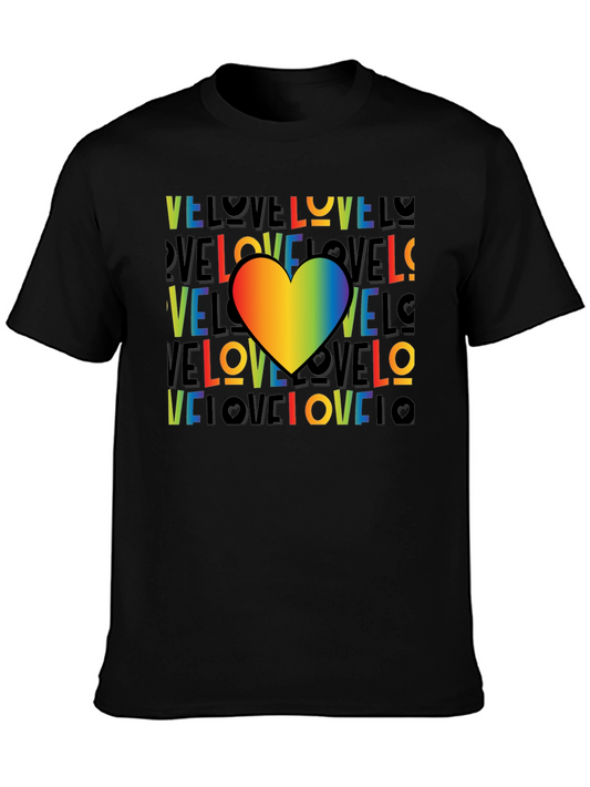 Rainbow Heart Love Graphic Black T-Shirt