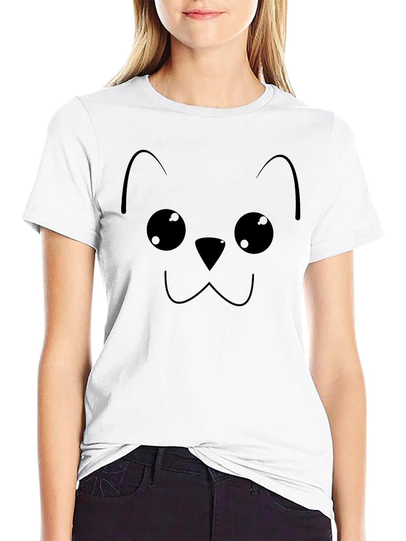 Cute Cat Face Graphic Tee - Black T-Shirt