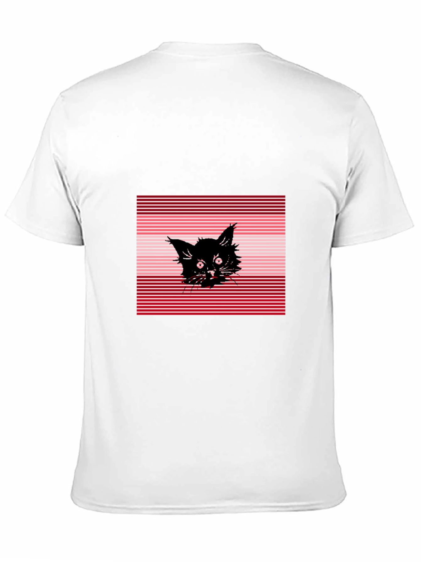 Black Cat Graphic Tee - Striped Background